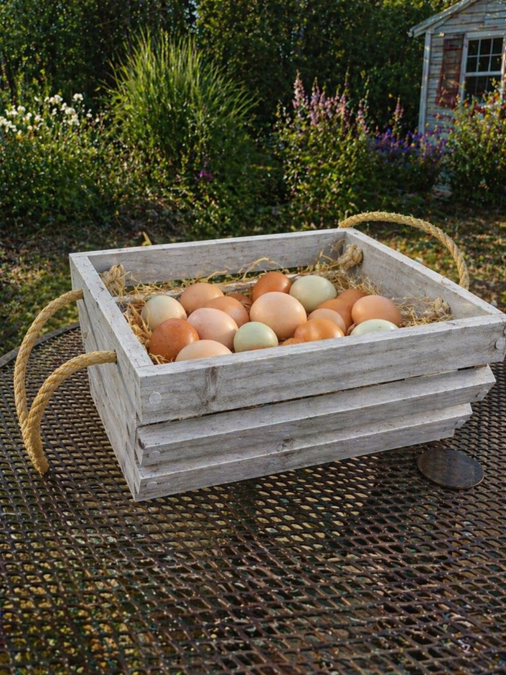 Handmade Cedar Farmhouse Basket Rope Handles Rustic Cottagecore Decor - Picture 3 of 4